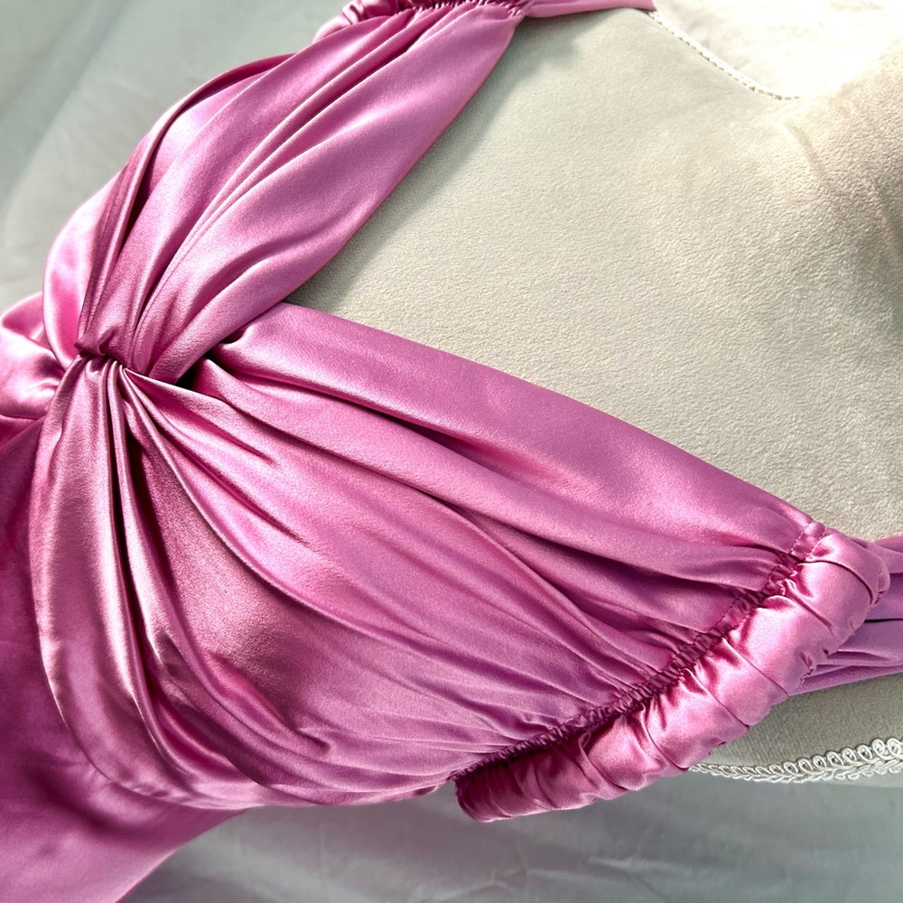Badgley Mischka Rose Pink Knotted Silk Gown, Size 10 - Picture 4 of 16